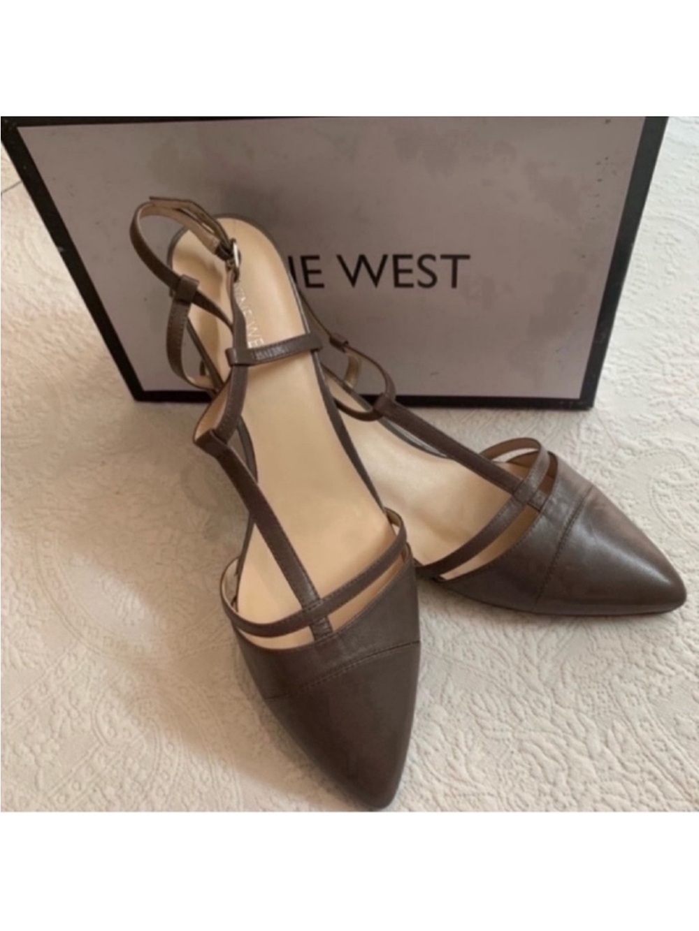 Nine West Dark Brown Pointed-Toe Strappy Slingback Heels